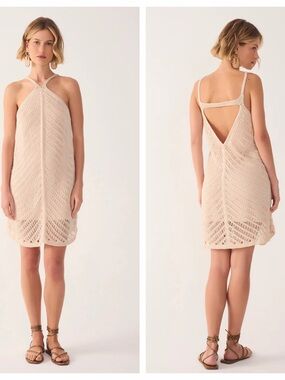 Dress To Cream Crochet Halter Cream Sun Dress Size Small NWT